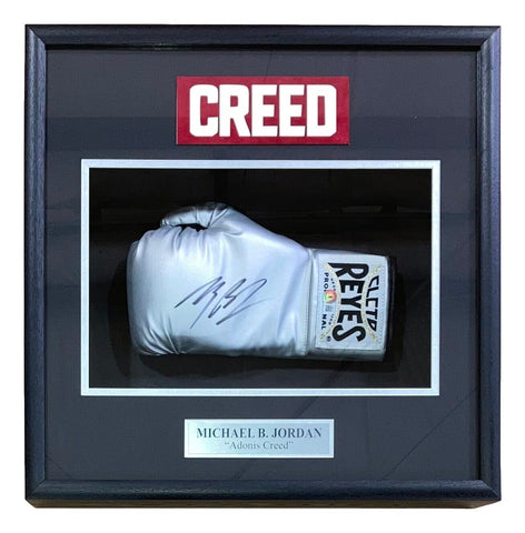 Michael B Jordan "Creed" Signed Framed Silver LH Cleto Reyes Boxing Glove BAS