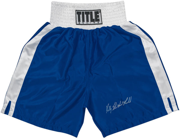 Kelly Pavlik Signed Title Blue & White Trim Boxing Trunks w/The Ghost - (SS COA)