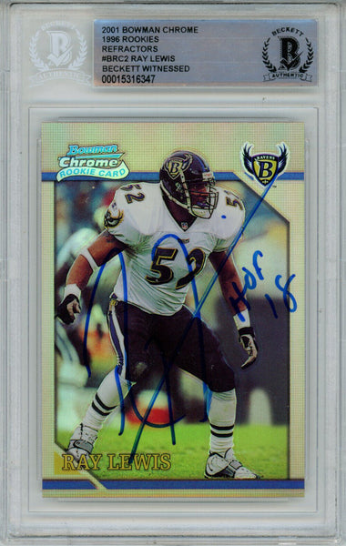 Ray Lewis Autographed 2001 Bowman Chrome #BRC2 Card Beckett Slab 37453