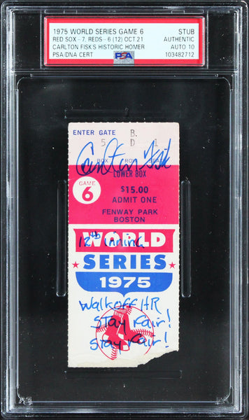 Carlton Fisk Signed 1975 World Series Game 6 Ticket Stub Auto 10! PSA/DNA Slab 2
