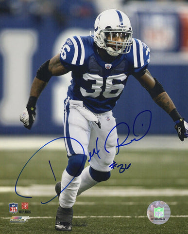 Dexter Reid Signed Colts Blue Jersey Action 8x10 Photo- (SCHWARTZ COA)