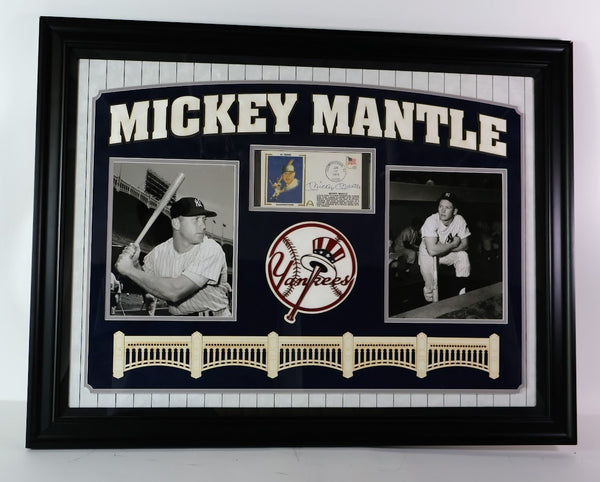 Mickey Mantle Autographed Postcard with Photos -- Framed New York Yankees PSA COA