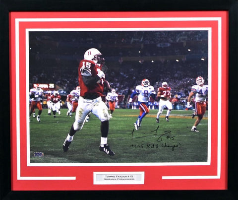 TOMMIE FRAZIER SIGNED NEBRASKA CORNHUSKERS 16x20 FRAMED PHOTO W/ NATL CHAMPS