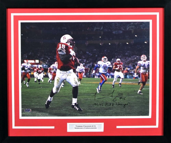 TOMMIE FRAZIER SIGNED NEBRASKA CORNHUSKERS 16x20 FRAMED PHOTO W/ NATL CHAMPS