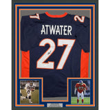 Framed Autographed/Signed Steve Atwater 35x39 Denver Blue Jersey JSA COA