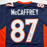 Autographed/Signed Ed McCaffrey 2x SB Champs Denver Blue Jersey Beckett BAS COA