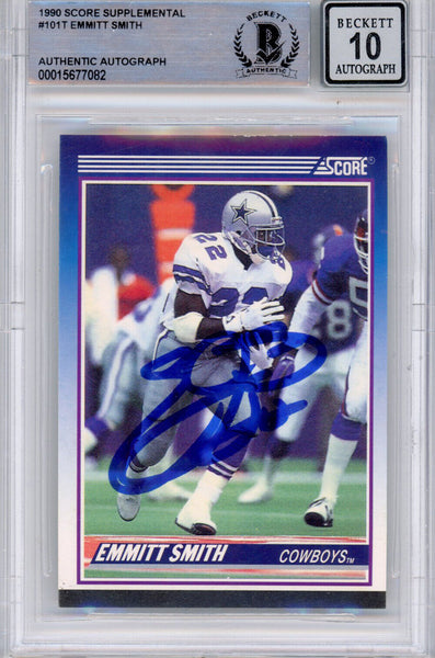 Emmitt Smith Signed 1990 Score Supplemental #101 (Grade 10) Slabbed BAS 39920