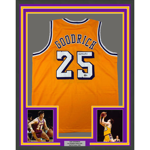 Framed Autographed/Signed Gail Goodrich 33x42 Los Angeles Yellow Jersey BAS COA