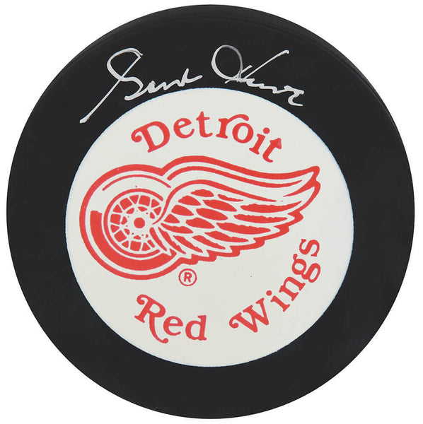 Gordie Howe Signed Detroit Red Wings Large Logo Hockey Puck (In Silver)(JSA COA)