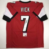 Autographed/Signed MICHAEL MIKE VICK Atlanta Red Football Jersey PSA/DNA COA