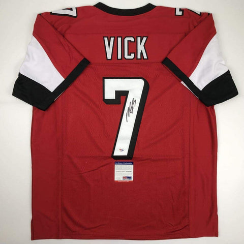 Autographed/Signed MICHAEL MIKE VICK Atlanta Red Football Jersey PSA/DNA COA