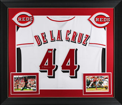 Elly De La Cruz Signed White Pro Style Framed Jersey w/ Dropshadow BAS