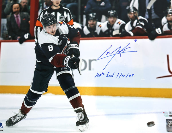 Cale Makar Autographed & Inscribed "100th Goal 1/18/25" 16x20 Photo Fanatics COA