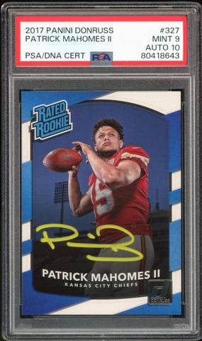 2017 Panini Donruss Rated Rookie Patrick Mahomes RC Yellow Ink PSA 9/10 Auto
