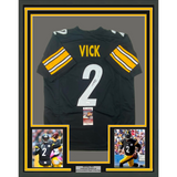 Framed Autographed/Signed Michael Mike Vick 33x42 Black Football Jersey JSA COA