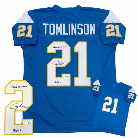 Ladainian Tomlinson Autographed SIGNED Jersey with HOF and MVP - Beckett - PB