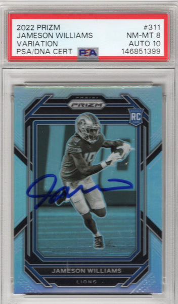 Jameson Williams Signed Lions 2022 Prizm Variation #311 PSA NM-MT 8 AUTO 10