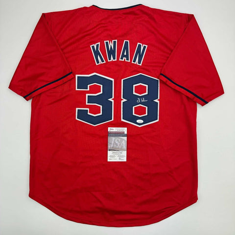 Autographed/Signed Steven Kwan Cleveland Red Baseball Jersey JSA COA