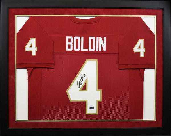 ANQUAN BOLDIN SIGNED FLORIDA STATE SEMINOLES #4 FRAMED JERSEY JSA