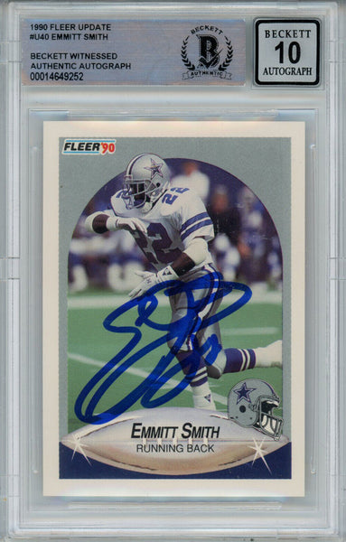 Emmitt Smith Autographed 1990 Fleer U-40 Rookie Card Beckett 10 Slab 39281