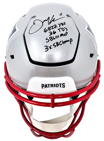 Julian Edelman Patriots Signed Career Stats Insc Authentic SpeedFlex Helmet JSA
