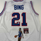 Autographed/Signed Dave Bing HOF 1990 Artwork Detroit White Jersey JSA COA
