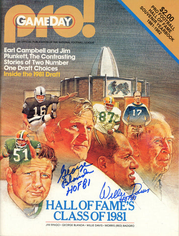 George Blanda & Willie Davis Signed 1981-82 Pro! Hall Of Fame Magazine BAS 38160