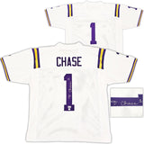 LSU TIGERS JA'MARR CHASE AUTOGRAPHED WHITE JERSEY BECKETT BAS WITNESS 220608