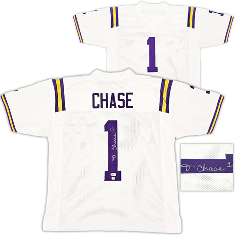 LSU TIGERS JA'MARR CHASE AUTOGRAPHED WHITE JERSEY BECKETT BAS WITNESS 220608