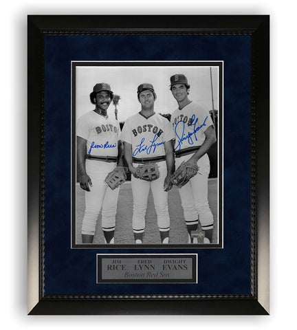 Fred Lynn, Jim Rice & Dwight Evans Signed Autographed Photo Framed to 11x14 JSA