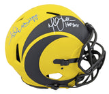 Rams (2) Faulk & Warner "HOF" Signed Rave F/S Speed Proline Helmet W/ Case BAS W