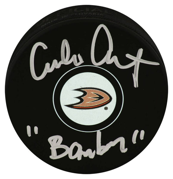 Emilio Estevez Signed Anaheim Mighty Ducks Logo Hockey Puck w/Bombay - (SS COA)