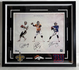 Archie, Peyton & Eli Manning Triple Autographed 16x20 Photo Framed Fanatics COA
