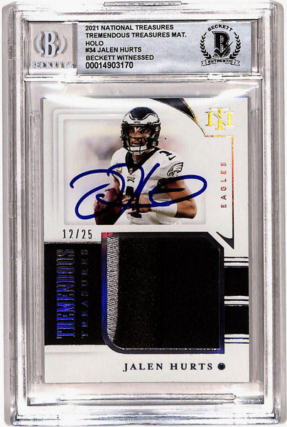 Jalen Hurts Autographed 2021 National Treasures 12/25 Trading Card BAS Slab
