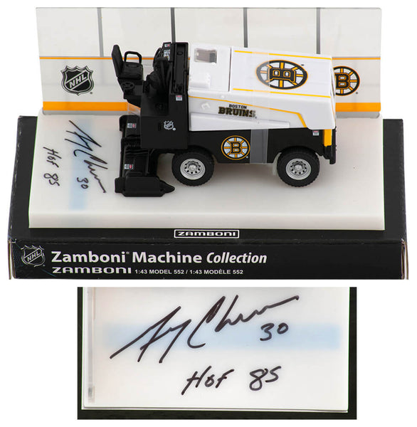 Gerry Cheevers Signed Boston Bruins NHL Mini Zamboni w/HOF'85 - (SCHWARTZ COA)