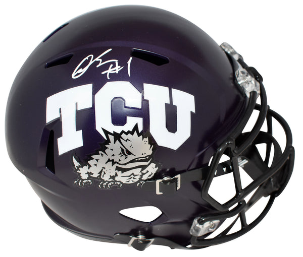 QUENTIN JOHNSTON SIGNED TCU HORNED FROGS PURPLE FULL SIZE SPEED HELMET BECKETT