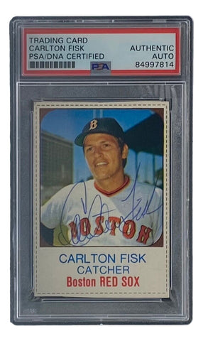 Carlton Fisk Signed Boston Red Sox 1975 Hostess #143 Trading Card PSA/DNA