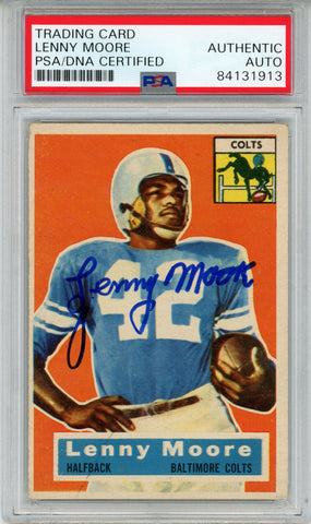 Lenny Moore Autographed 1956 Topps #60 Trading Card PSA Slab 43634