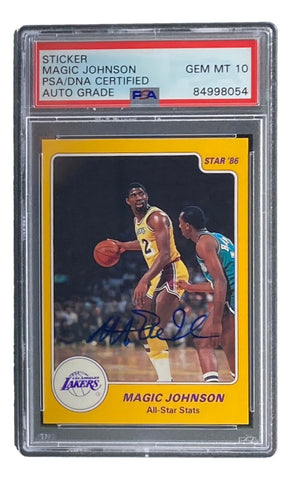 Magic Johnson Signed LA Lakers 1986 Star #5 Trading Card PSA/DNA Gem MT 10