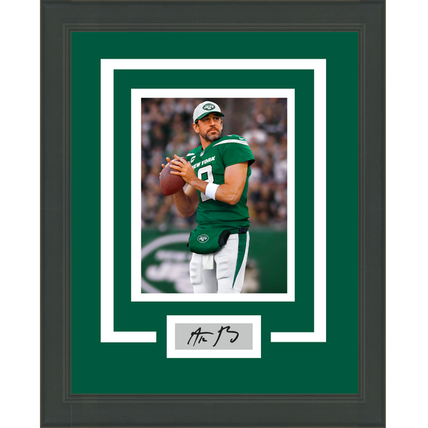 Framed Aaron Rodgers Laser Engraved Signature Auto New York Jets 14x17 Photo