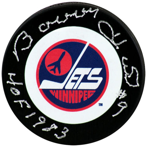 Bobby Hull Signed Winnipeg Jets T/B Logo Hockey Puck w/HOF 1983 - (PSA COA)