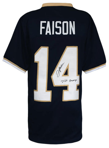 Jordan Faison (NOTRE DAME) Signed Navy Custom Lacrosse Jersey w/Champs -(SS COA)
