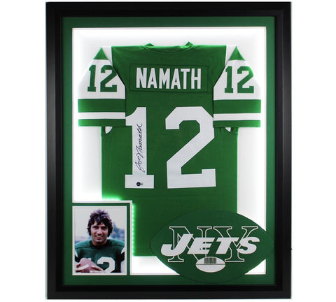 Joe Namath Signed New York Jets LED Framed M&N Authentic Green NFL Jersey