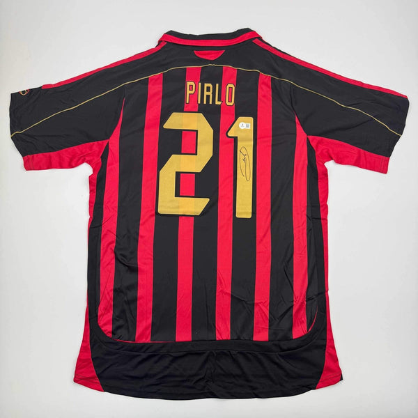 Autographed/Signed Andrea Pirlo AC Milan Black/Red Soccer Futbol Jersey BAS COA