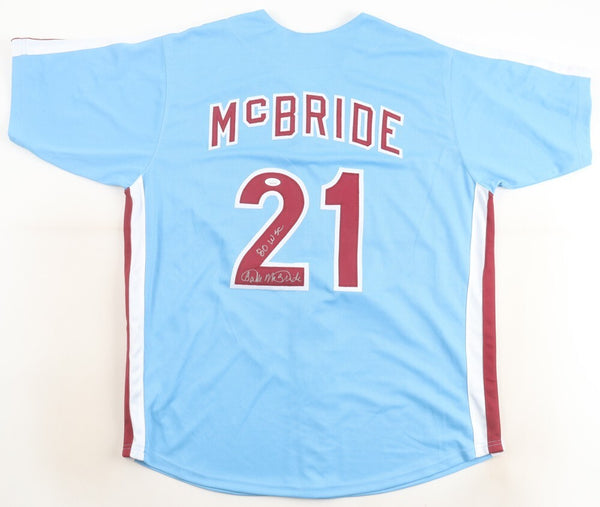 Bake McBride Signed Philadelphia Phillies Jersey Inscribed "80 WSC" (JSA COA)