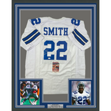 Framed Autographed/Signed Emmitt Smith 33x42 Dallas White Jersey JSA COA