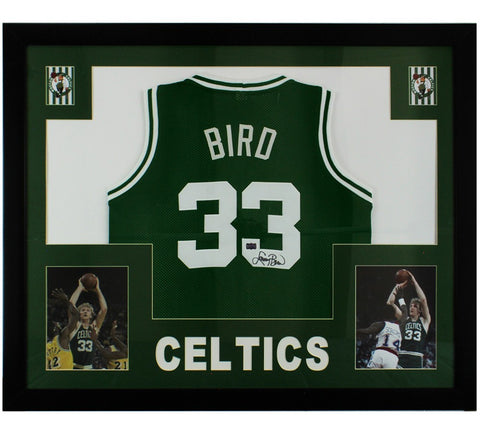 Larry Bird Signed Boston Celtics Framed Green NBA Jersey