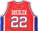 HOUSTON COUGARS CLYDE DREXLER AUTOGRAPHED SIGNED RED JERSEY JSA STOCK #215764
