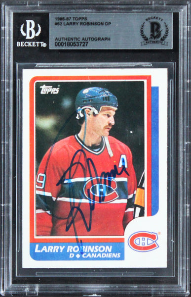 Canadiens Larry Robinson Authentic Signed 1986 Topps #62 Card BAS Slabbed
