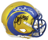 Rams Eric Dickerson & Marshall Faulk Signed Flash Speed Mini Helmet BAS Wit 2